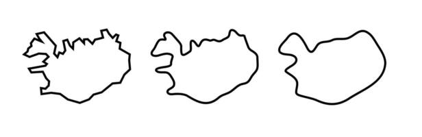 Iceland country black outline silhouettes in three different levels of smoothness. Simplified maps. icons isolated on white background. vector