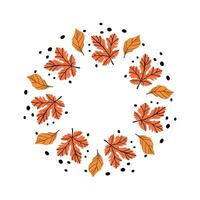 Autumn leaf wreath illustration with colorful orange leaves arranged in a circular frame vector
