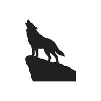 silhouette of a howling wolf standing on cliff edge isolated on white background vector