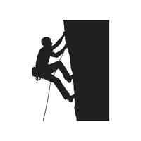 Silhouette of a rock climber scaling a vertical wall isolated on white background vector