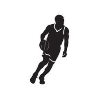 Silhouette of a basketball player dribbling the ball while running isolated on white background vector