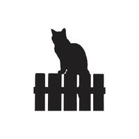 Silhouette of a cat sitting on a wooden fence isolated on white background vector