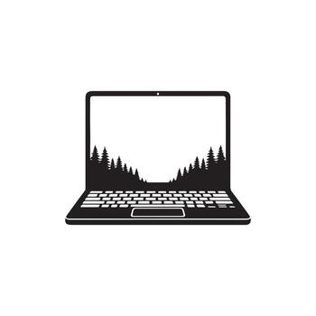 silueta de un ordenador portátil con bosque árbol reflexión en pantalla aislado en blanco antecedentessilueta de un ordenador portátil con bosque árbol reflexión en pantalla aislado en blanco antecedentes vector