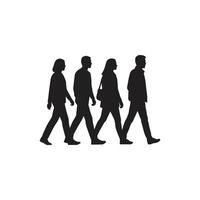 silhouette of a group of people walking side by side isolated on white background vector