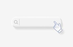 Search bar with computer hand cursor with transparency effect. Browser search navigation bar in light soft style. vector