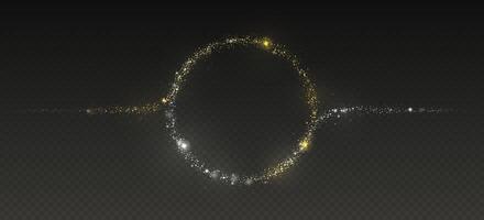 Magic light circle of festive glittering gold and white star dust. Light round frame for your announcements. vector