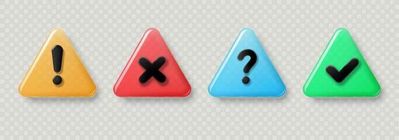 Collection of warning triangle transparent signs in glass style. vector