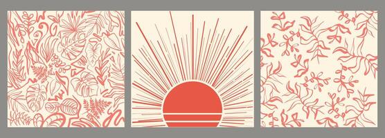 Minimalist Botanical and Sunset Wall Art Set vector
