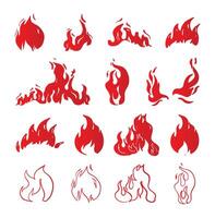 Red Fire Icon Set with Flames and Burning Elements vector