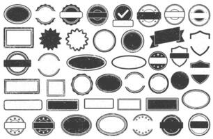Stamps frames icon shape set. Black Stamp grunge ink rubber labels sign collection. Isolated on white background. Black round and square stamp border pack. vector
