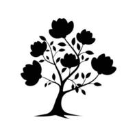 Blooming Magnolia Tree Artwork in Black and White, Magnolia Tree Silhouette vector