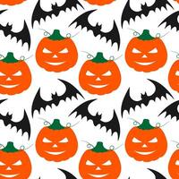 Hand Drawn Halloween pumpkin with and bat Seamless Pattern Halloween Holiday Festive Backdrop idea. Isolated illustration Halloween Greeting Background Party invite or banner, leaflets, price vector