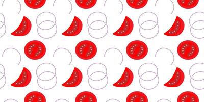 Onion rings and Tomatoes Slices Seamless Pattern Vegetarian Food or Healthy eating Theme Background. Isolated illustration Food Poster Backdrop Menu Cards or Banner, leaflet, price, media post vector