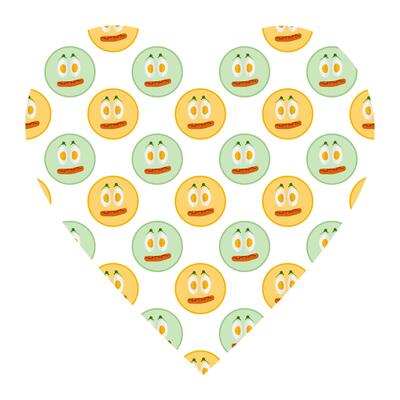 Hand Drawn Boiled Egg slices and grill sausage like smileys Seamless pattern on Heart shape Backdrop. Isolated illustration Motivation or Food Thematic Cards Banners, leaflets, label, price tag