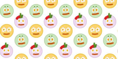Fried egg and Boiled Eggs like smile emoticon on plate Seamless Pattern Motivation Cards Background. Isolated illustration Food Related content and advertising Menu cards, price tag, leaflets vector