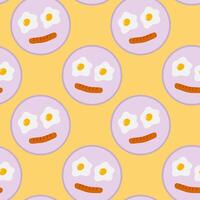 Fried Eggs and sausage Cute emoticons Seamless Pattern Motivation or Manu Cards Thematic Background. Isolated illustration Food or Breakfast Menu Cards Party invites or banner, leaflets, labels vector