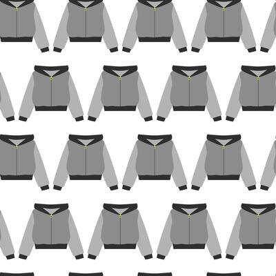 Hand drawn Hoodie on Zipper Seamless Pattern in Grayscale Clothes Seasonal Thematic Cards Background. Isolated illustration Wrapping Product labels Backdrop, leaflet, banner, price tag, posters