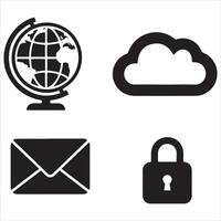 Four common digital icons representing global communication cloud storage messaging and security vector