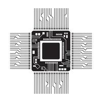 Black and White Digital Chip with Intricate Circuit Pattern vector