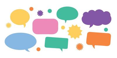 Colorful talk bubbles and speech icons with bright shapes design for conversation and social media communication vector