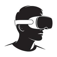 Black and White Silhouette of a Person Using Virtual Reality Headset vector