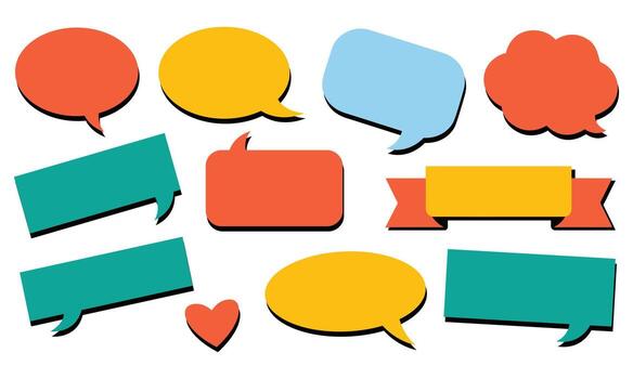 Set of Colorful Speech Bubbles, Banners, and Ribbon Elements for Modern Graphic Design and Creative Web Projects vector