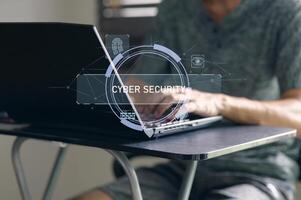 Cyber Security Concepts with Laptop and Digital Interface Elements photo