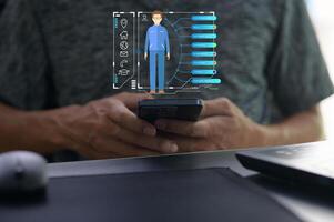 Digital Interface Displaying Virtual Character on Smartphone Screen photo