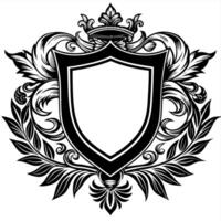 Elegant Heraldic Shield with Crown and Laurel Wreath Design vector