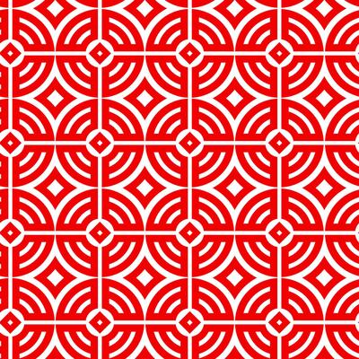 Seamless decorative pattern with red and white concentric circles and diamonds forming an intricate geometric background