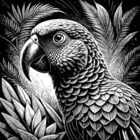 Artistic Black and White Parrot Sketch with High Contrast Detailing vector