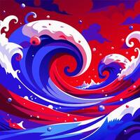 Energetic Ocean Waves with Red and Blue Hues Creating a Dramatic Scene vector