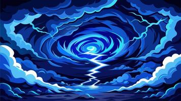 Mystical blue vortex with a lightning bolt in a stormy sky vector