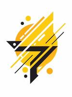 Abstract geometric design with yellow and black shapes circles and lines on white background in modern minimal style vector