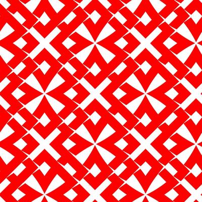 Seamless abstract geometric pattern with red and white intersecting shapes forming a repetitive design