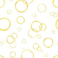 Seamless watercolor pattern with chaotic flying thin yellow circles isolated background. Hand painted juice silhouette illustration for joyful packaging, kids room decor, stationery design vector