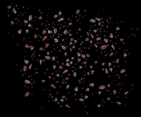 Pink Himalayan salt crystals are exploding against a black background, creating a dynamic and visually appealing image suitable for various design purposes