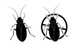 Featuring two black and white cockroaches, one depicted alone and the other marked with a forbidden sign, symbolizing pest control and effective disinfestation strategies vector