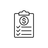 A simple icon depicting a checklist with a dollar sign, ideal for financial apps or documents. vector