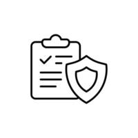 Icon depicting a checklist and a shield, symbolizing secure data and processes. vector