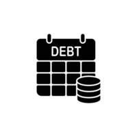 A black and white icon illustrating debt due dates with a calendar and coins. vector