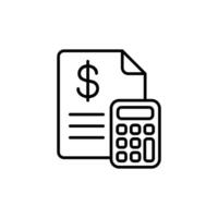 Line art icon of a financial document and calculator vector
