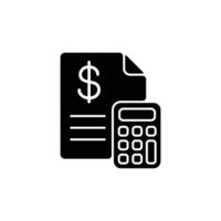 Icon depicting a financial document and calculator, symbolizing calculation and accounting. vector