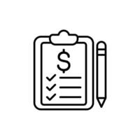 Icon depicting a financial checklist with a pencil, representing budgeting and accounting. vector