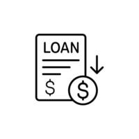 Icon depicting a loan application form with a downward arrow indicating payment vector