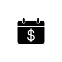 Black and white icon depicting a calendar with a dollar sign, symbolizing financial planning and deadlines. vector