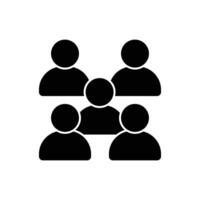 Simple black icon depicting a group of five people, symbolizing teamwork and community. vector