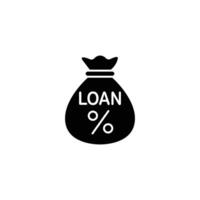 Black and white icon of a money bag with loan and percentage symbol. Simple and minimal design. vector
