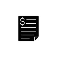 Simple black and white icon depicting a financial document, symbolizing invoices, bills, or receipts. vector
