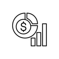Illustrative graphic showing financial growth. A pie chart with a dollar sign and a bar graph demonstrate upward trends. vector